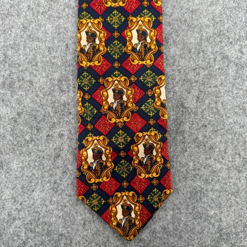 Correggi Simpson Silk Tie Made in Italy Navy Baroque Portrait Necktie EUC